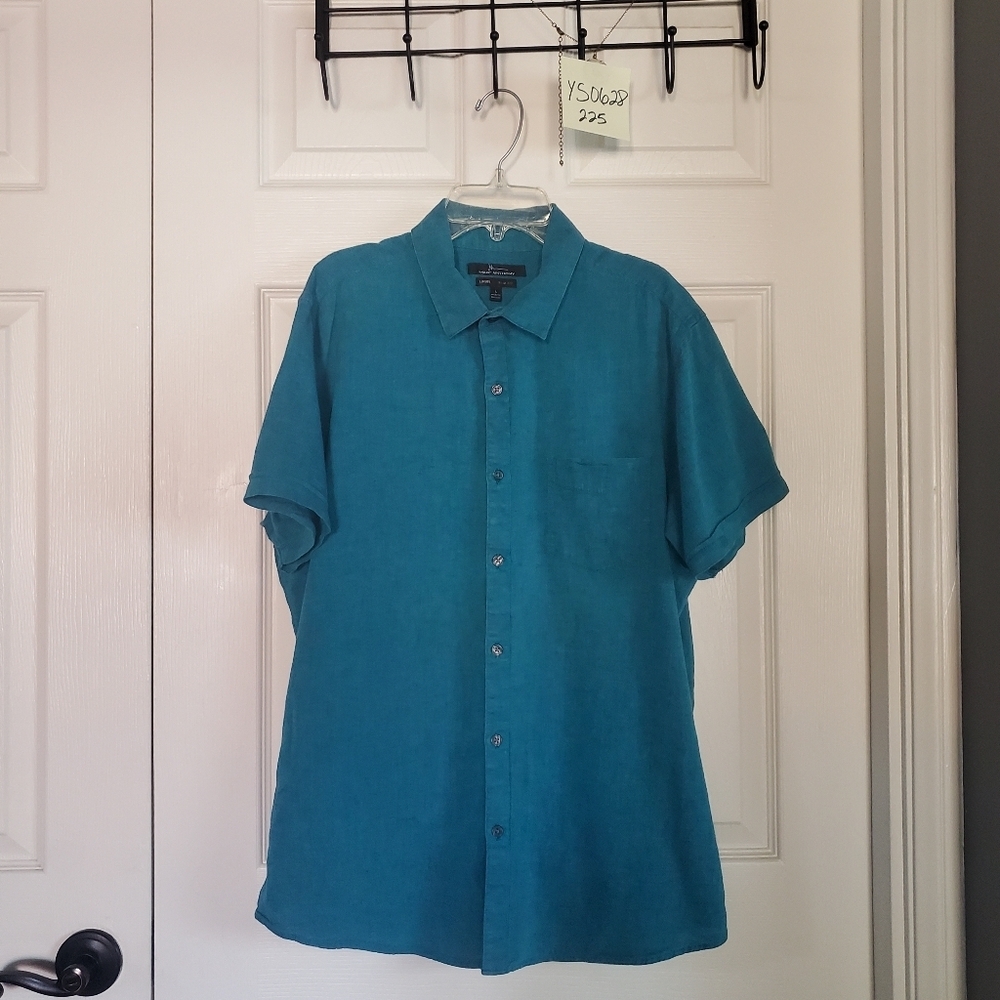Marc Anthony Luxury Slim Fit Linen Button-up Shirt Short Sleeves Size Large Teal
